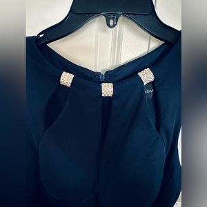 Brand new!  Betsy & Adam navy ruched embellished gown size 12